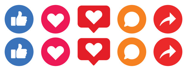 Set of Social Media Interaction Icons - Like, Comment, Share, and Love