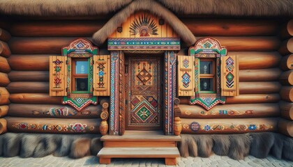 Obraz premium Cossack’s Cabin Fur lined exterior colorful embroidery on shut