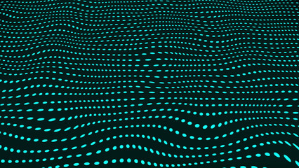 Abstract dynamic wave of many shining points. Big data. Low poly shape. Wave of bright particles. Futuristic background. Vector illustration.