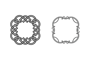 Two Decorative Frames In Black Outline Isolated On White Background Vector Illustration