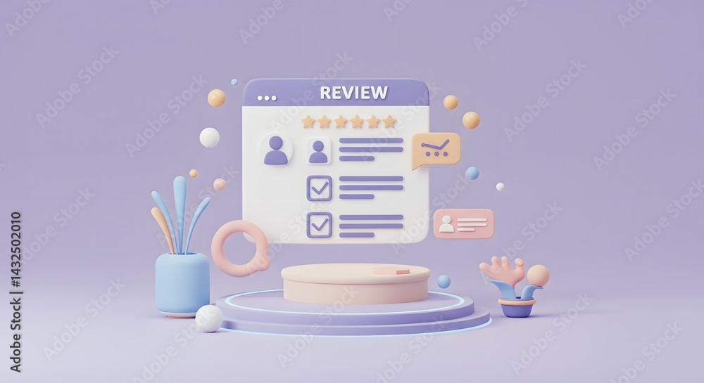 Poster boosting online reviews a 3d render of customer feedback and rating system for e-commerce