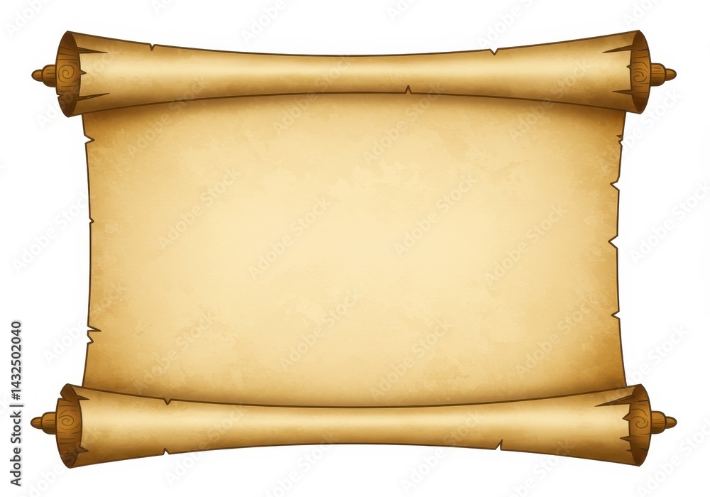 Poster old parchment scroll with wooden handles, perfect for adding text or graphics to the blank space in 