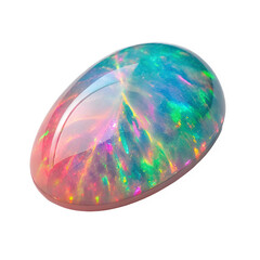 A 45-degree angled view of an opal shimmering with pink, green, and blue hues.