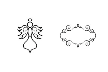 Angel Illustration With Decorative Frame Elegant Outline Design Elements Vector