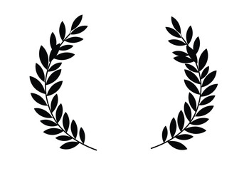 Leaf wreath silhouette. A black silhouette image of a plant with multiple leaves on a white background, also known as a leaf wreath or botanical silhouette. Vector clipart illustration design.