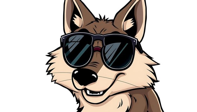 Cool Cartoon Wolf Wearing Sunglasses, Detailed Illustration, Vector Art, Fun Animal Character Design, Mascot, White Background