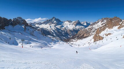 Sunny mountains and ski slope