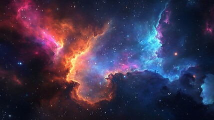 Cosmic Nebula: A Fiery and Serene Celestial Tapestry