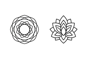 Geometric Flower And Circle Graphic Minimalist Line Art Design Elements Isolated