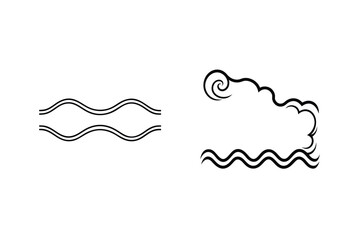 Black Outline Decorative Elements Wave And Cloud Designs On White Background
