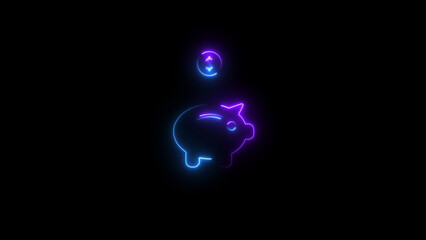 Neon glow Piggy bank icons illustration