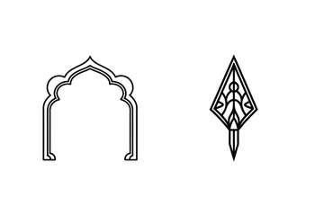 Ornamental Archway And Arrowhead Design In Simple Black Outline Vector Illustration
