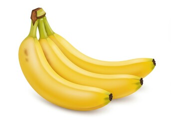 A bunch of three ripe yellow bananas isolated on a white background, a healthy and delicious tropical fruit
