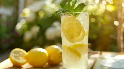 Fototapeta premium Summer Lemonade with Ice and Lemon Wheels