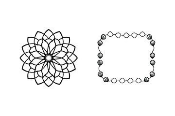 Elegant Black Outline Mandala And Seashell Frame Decorative Minimalist Vector Art