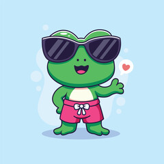 Cute cartoon frog in summer clothes and sunglasses. Vector illustration.