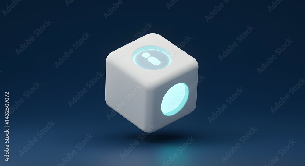 Poster glowing cube with information icon 3d render of futuristic data storage or knowledge symbol