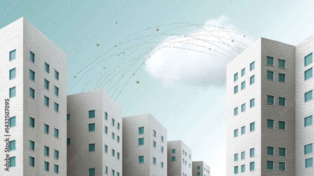 Poster urban skyline with futuristic connections: a striking visual of a cityscape with clean, modern archi