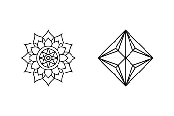 Geometric Shapes With Flower And Diamond Elements In Black Outline Design