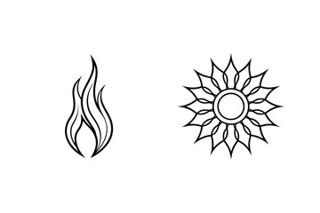 Black And White Minimalist Fire And Sun Illustration Vector Graphic Design