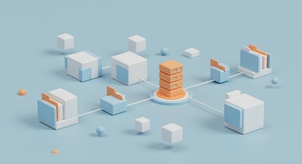 Obraz premium Efficient Data Management System Networked File Storage and Interconnected Cubes Illustration