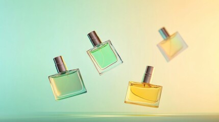 Floating perfume bottles in pastel colors (1)