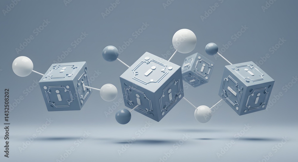 Poster abstract 3d render of interconnected cubes futuristic network concept. modern technology, data conne