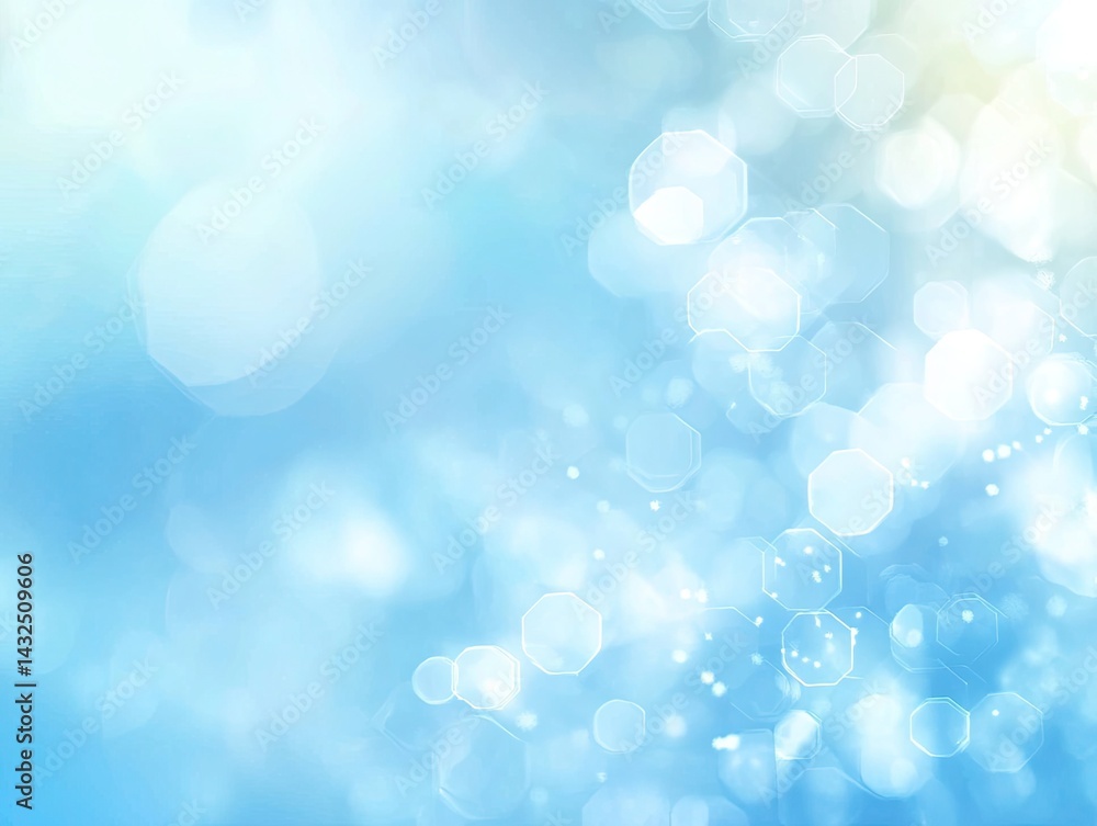 Poster abstract soft blue background with bokeh lights and geometric shapes overlayed