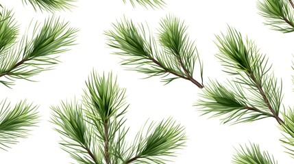 Seamless Green Pine Tree Branches Pattern on White Background for Design Projects