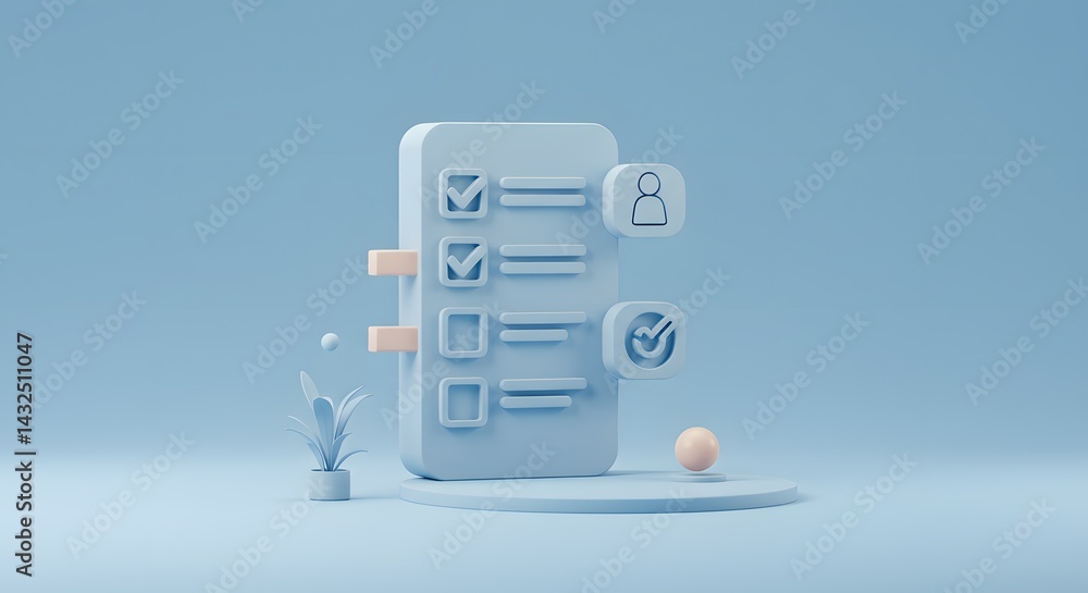 Wall mural Streamlined Task Management  Efficient Checklist App UI Design Concept for Mobile and Web Applications - 3D Render