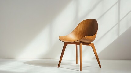 Minimalist Chair Photography with Wooden Chair Floating on White Space for Design or Branding 