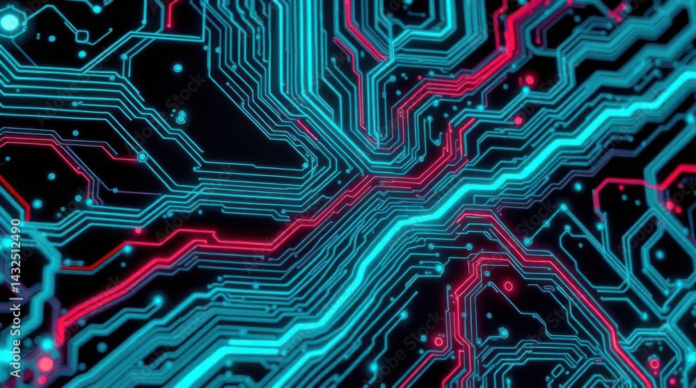 Aufkleber abstract technology circuit board design with glowing lines for innovation