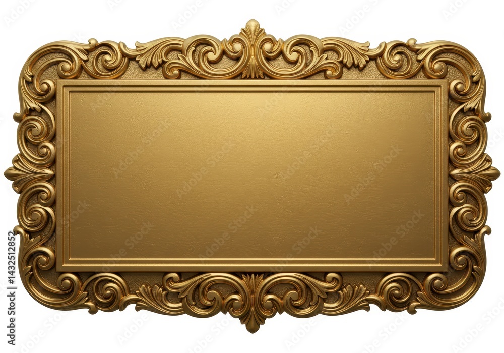 Poster ornate gold frame with blank center panel on a white background for text or image insertion