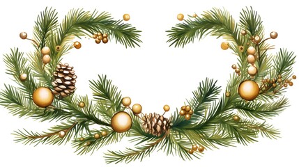 Traditional Christmas Pine Tree Wreath with Golden Bow - Festive Holiday Decoration
