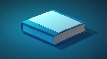 A single blue book with a blank cover on a blue background