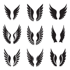 vector set of wings silhouette