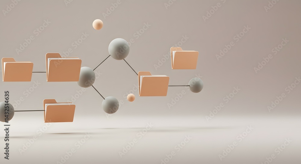 Poster abstract 3d render of interconnected folders representing data network, file sharing, and cloud stor