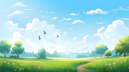 Fototapeta premium Bright cartoon image showcasing a summer sky filled with colorful clouds