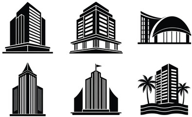 Skyscraper Hotel Silhouette Vector Set – Modern High-Rise Building Design