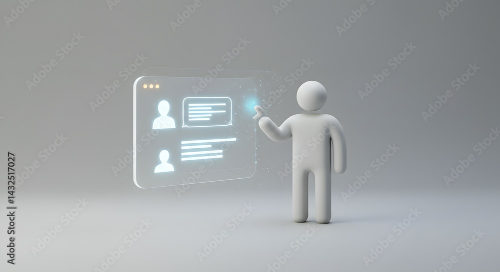 Poster interactive futuristic user interface 3d render of person interacting with a transparent holographic