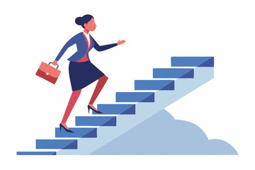 Corporate Woman Climbing Stairs To Success Conce a vector illustration
