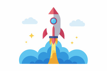 Rocket Launching Upward Symbol Of Startup Success a vector illustration