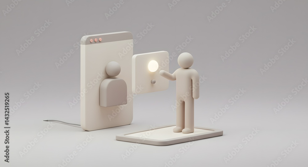 Poster 3d render of digital interaction person using a smartphone to connect with another person, represent