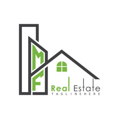 initial monogram logo for real estate with Home and Building shape creative design.	