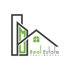 initial monogram logo for real estate with Home and Building shape creative design.	