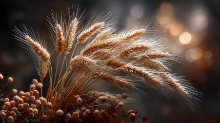 Golden Wheat Ears on Dark Background