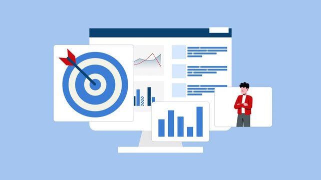 Marketing strategy displayed on computer screen, ideal for presentations, business websites, social media content, and digital marketing materials.