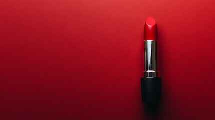 Fototapeta premium Overhead view of 3d red lipstick against dark red background