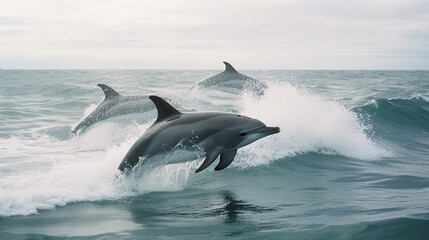Fototapeta premium Dolphins Leaping Through Waves
