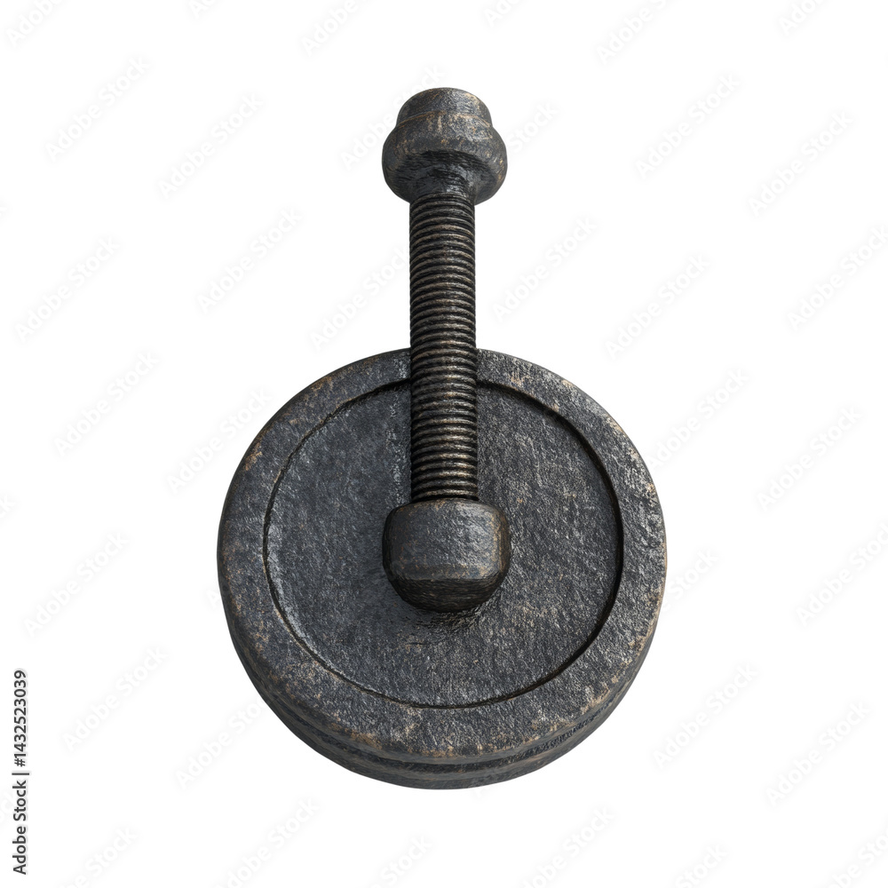 Poster isolated rendered image showcasing a textured metal fastener with detailed threading and circular pl